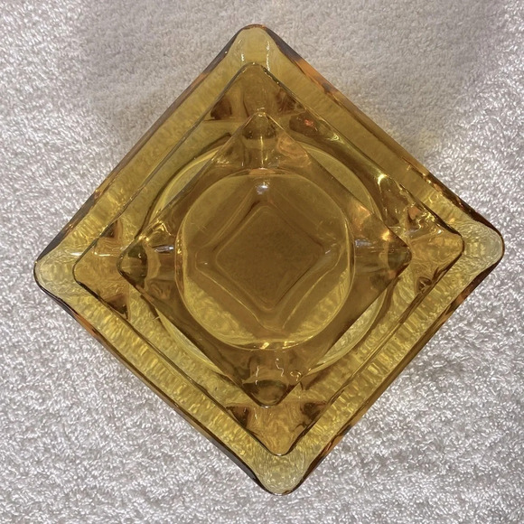 Vintage Amber Glass 3 Square Nesting Ashtrays Trinket Dishes - Picture 2 of 15